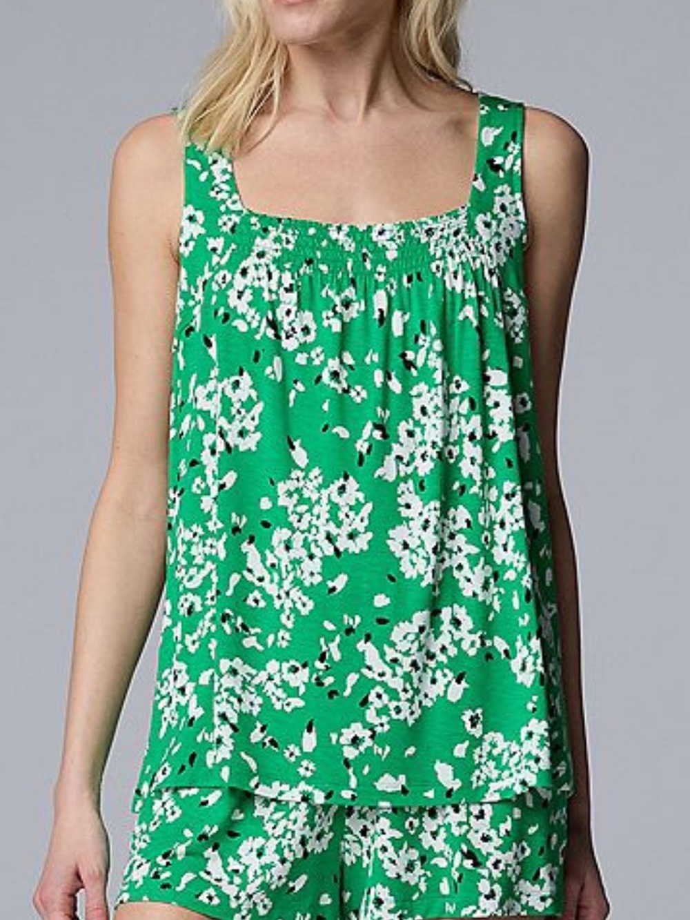 Vera Wang Green Floral Square-Neck Pajama Tank